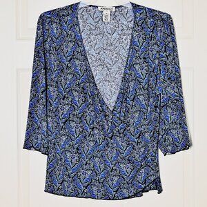 Jones New York Patterned Blue and Black Blouse
